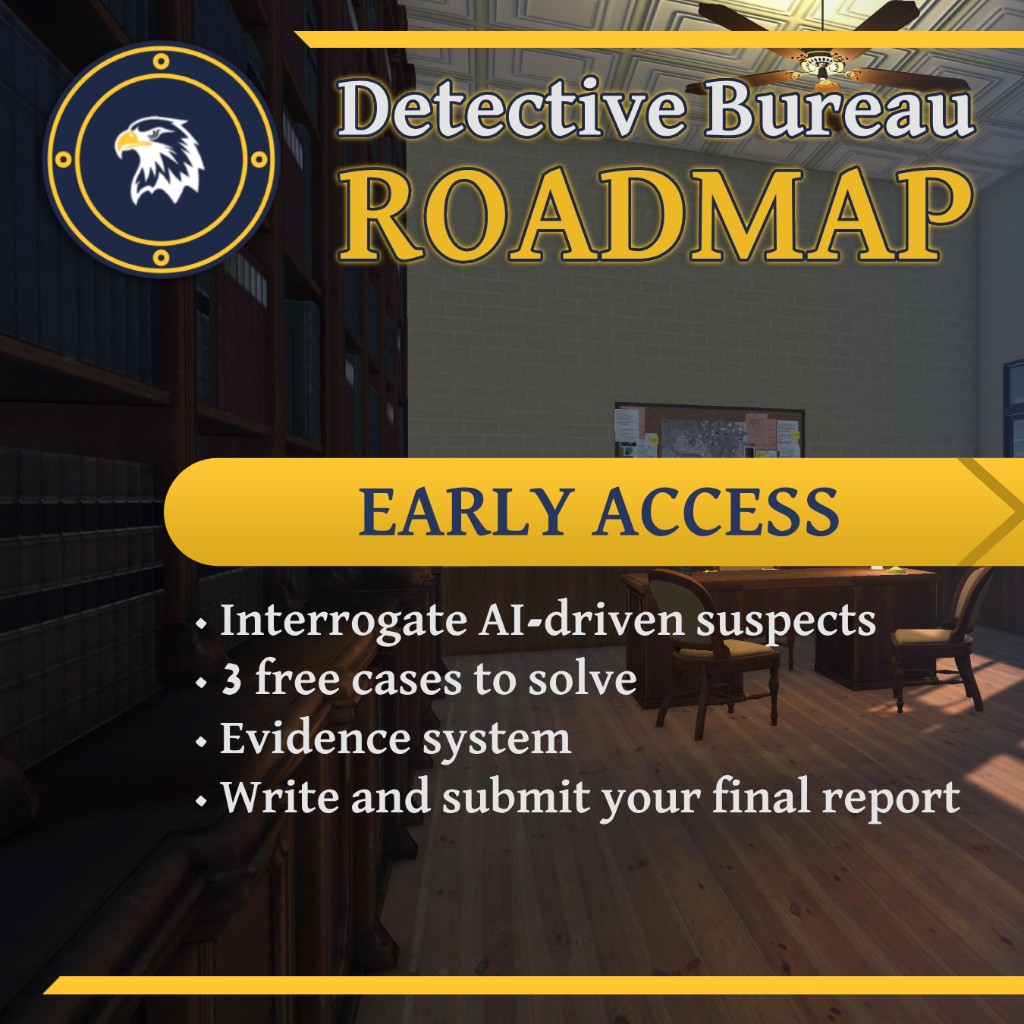 Early Access: interrogate AI-driven suspects, 3 free cases, evidence system, and final report submission.
